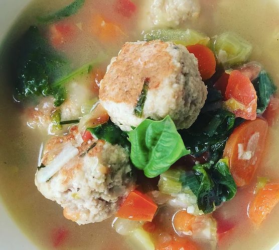 Spring Minestrone with Chicken Meatballs